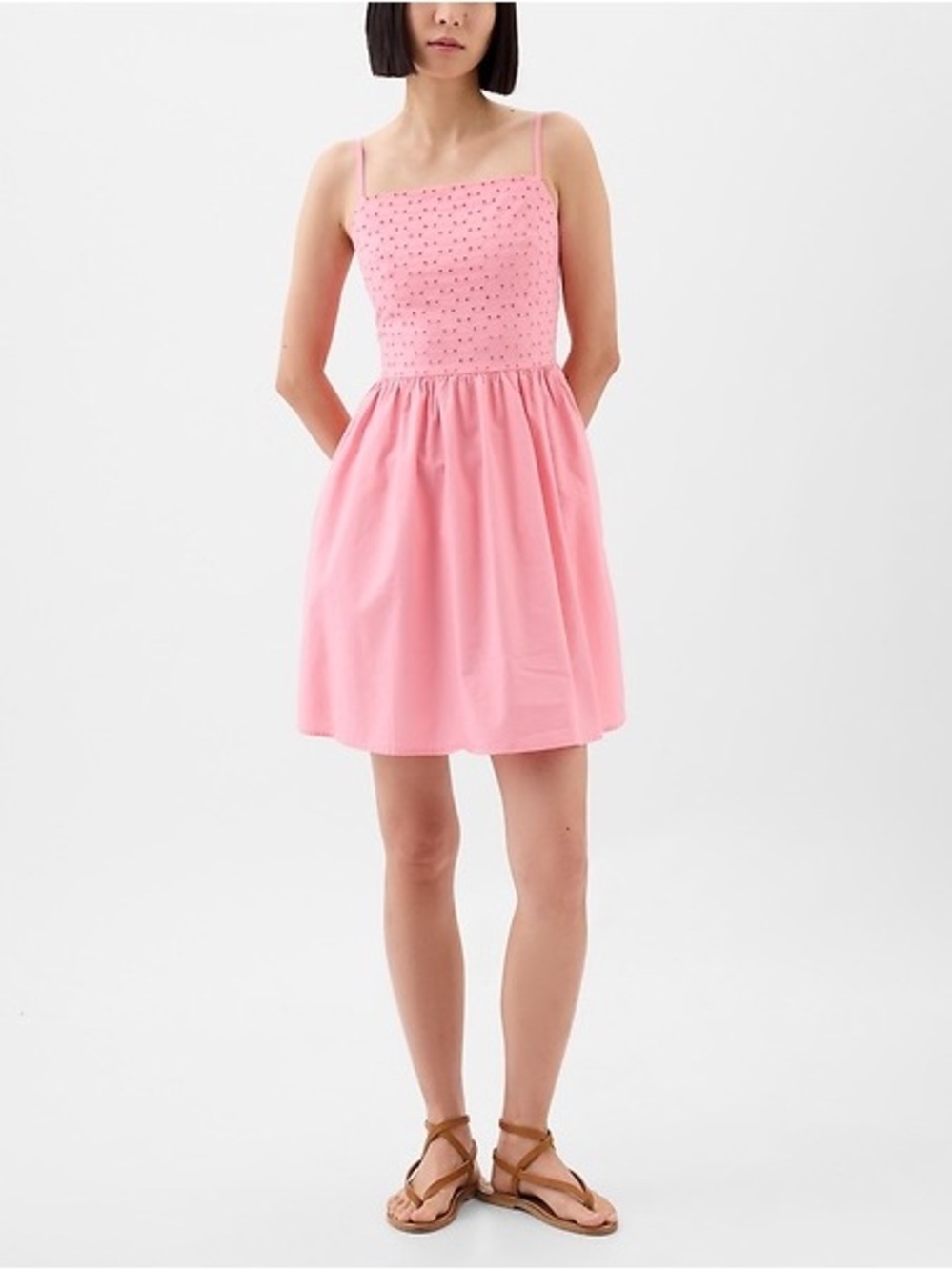 GAP Squareneck Eyelet Mini Dress in Pink Coral Frost - Size S